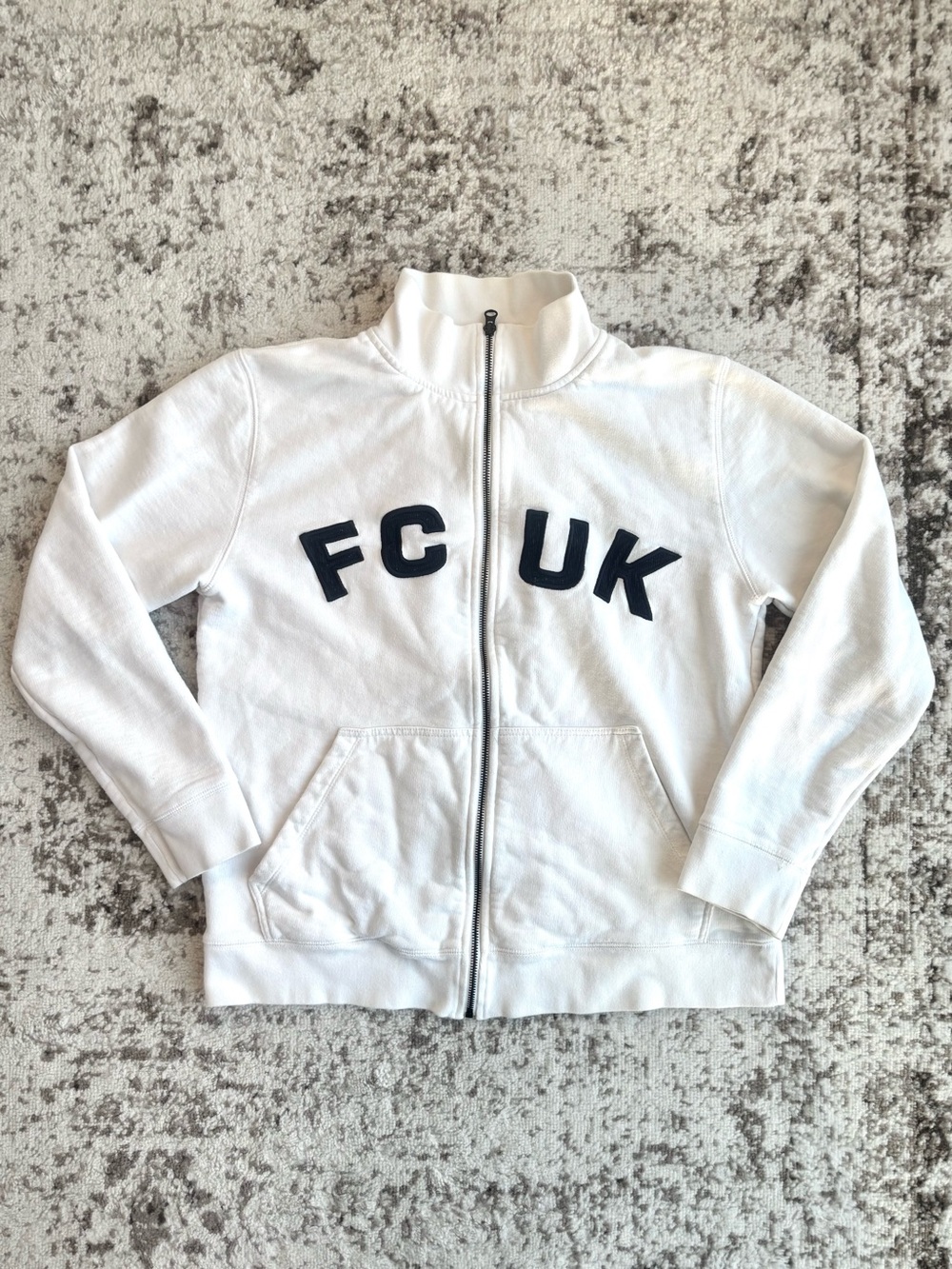 Vintage Y2K Men’s FCUK French Connection Full Zip White Sweater Sweatshirt